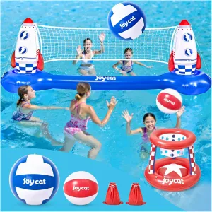 JoyCat Inflatable Pool Volleyball Set,125 Inch Volleyball Net & Basketball Hoop,Floating Swimming Pool Games Beach Toys for Kids,Water Games for Adults and Family,Pools Party Gift