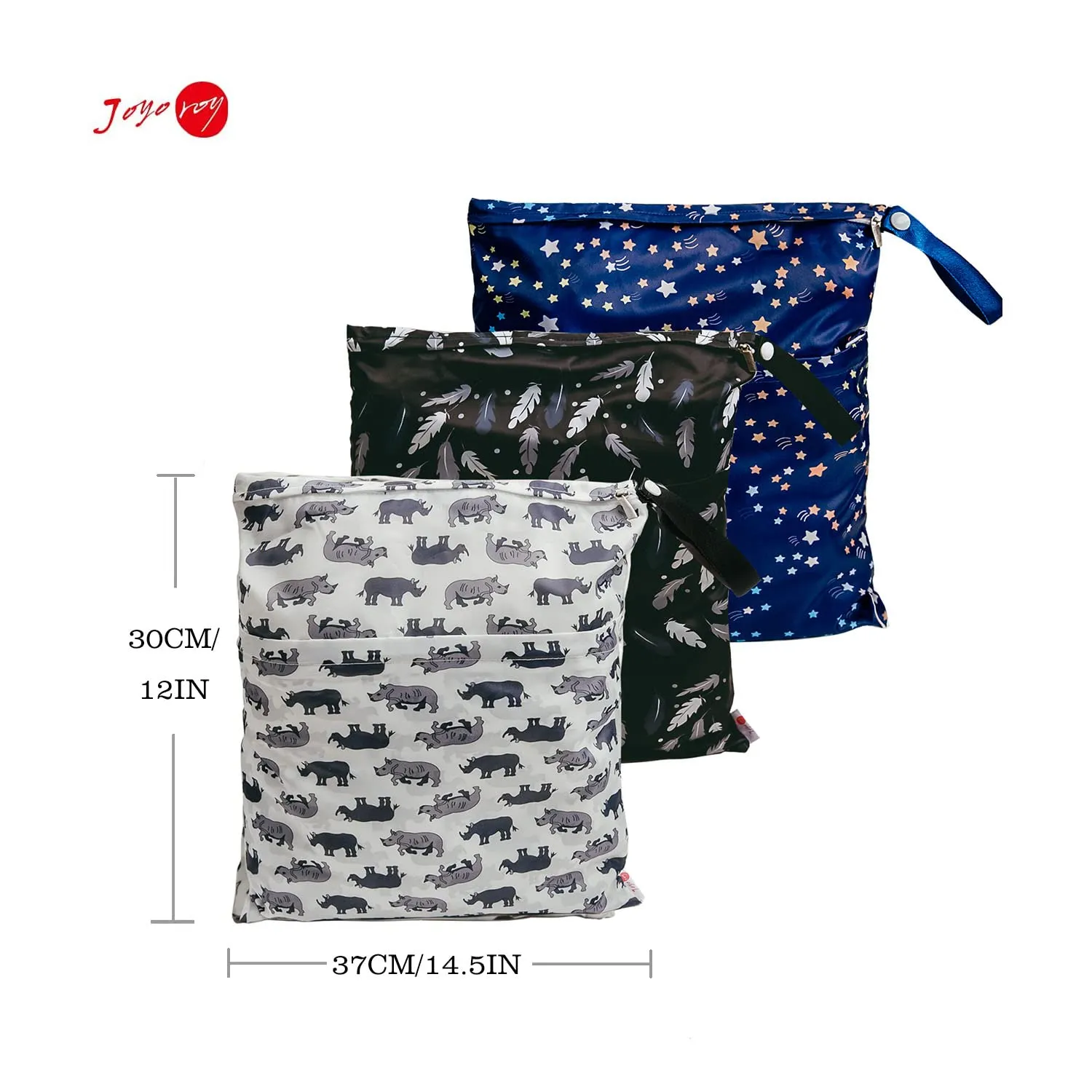 Joyo roy 3pcs Baby Wet Bag for Cloth Diapers Waterproof Wet Dry Bags for Breast Pump Parts, Swimsuit, Pool, Dirty Clothes Reusable 2 Zipper Pouches for Organization 12in*14.5in Waterproof Travel Bag