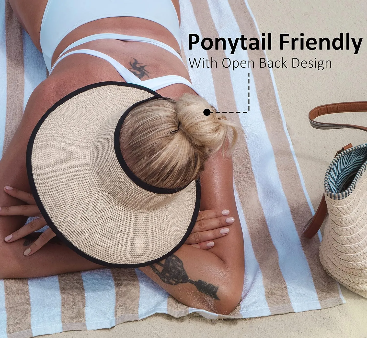 Joywant Sun Visor Hats for Women, Women's Summer Ponytail Foldable Straw Beach Hat with UPF 50 
