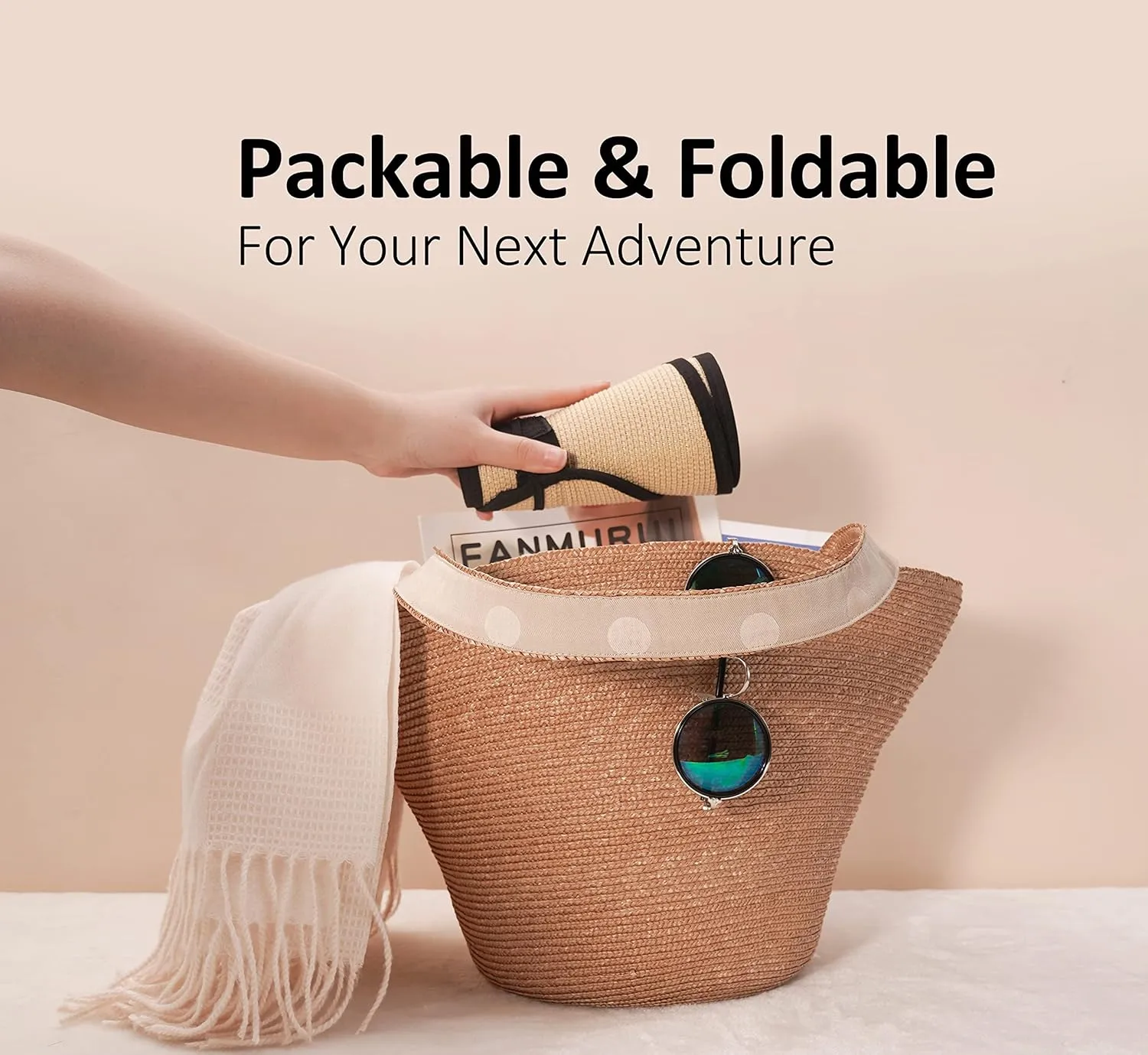Joywant Sun Visor Hats for Women, Women's Summer Ponytail Foldable Straw Beach Hat with UPF 50 