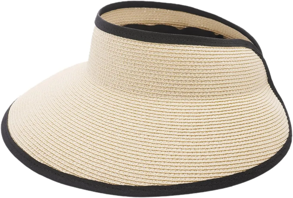 Joywant Sun Visor Hats for Women, Women's Summer Ponytail Foldable Straw Beach Hat with UPF 50 