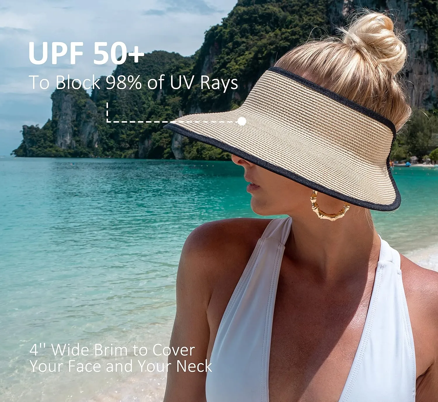 Joywant Sun Visor Hats for Women, Women's Summer Ponytail Foldable Straw Beach Hat with UPF 50 