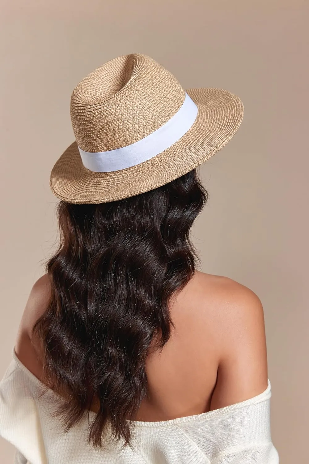 Joywant Womens Straw Fedora Beach Sun Hat, Packable Wide Brim Panama Hat for Women UV UPF50  Summer Hat