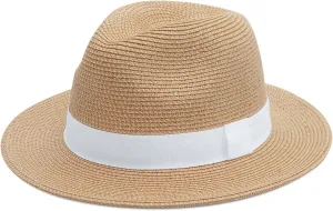 Joywant Womens Straw Fedora Beach Sun Hat, Packable Wide Brim Panama Hat for Women UV UPF50  Summer Hat