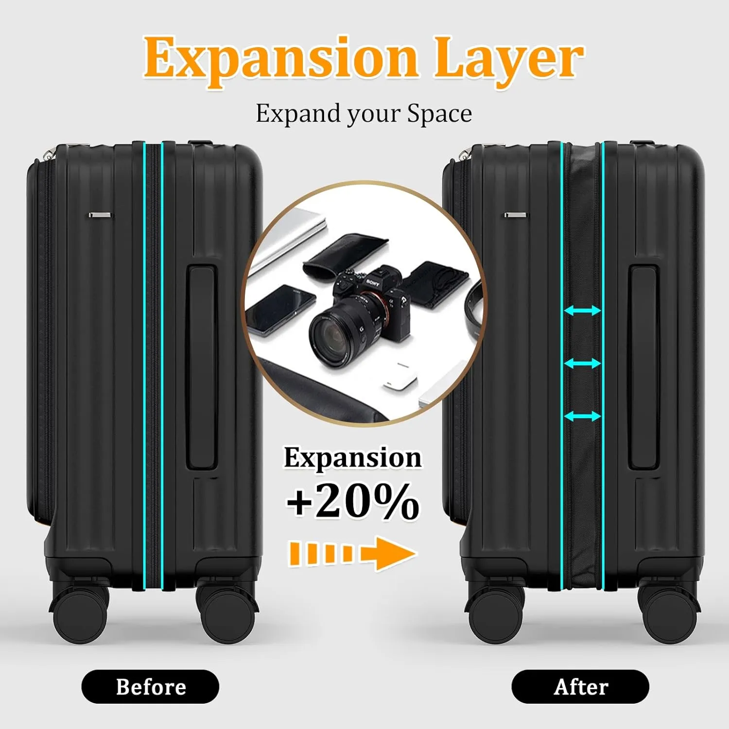 Joyway Carry on Luggage 20 Inch with Front Pocket, PC Hardside Expandable Luggage Set 2 Piece with TSA Lock and Spinner Wheels, Black