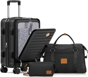 Joyway Carry on Luggage 20 Inch with Front Pocket, PC Hardside Expandable Luggage Set 2 Piece with TSA Lock and Spinner Wheels, Black