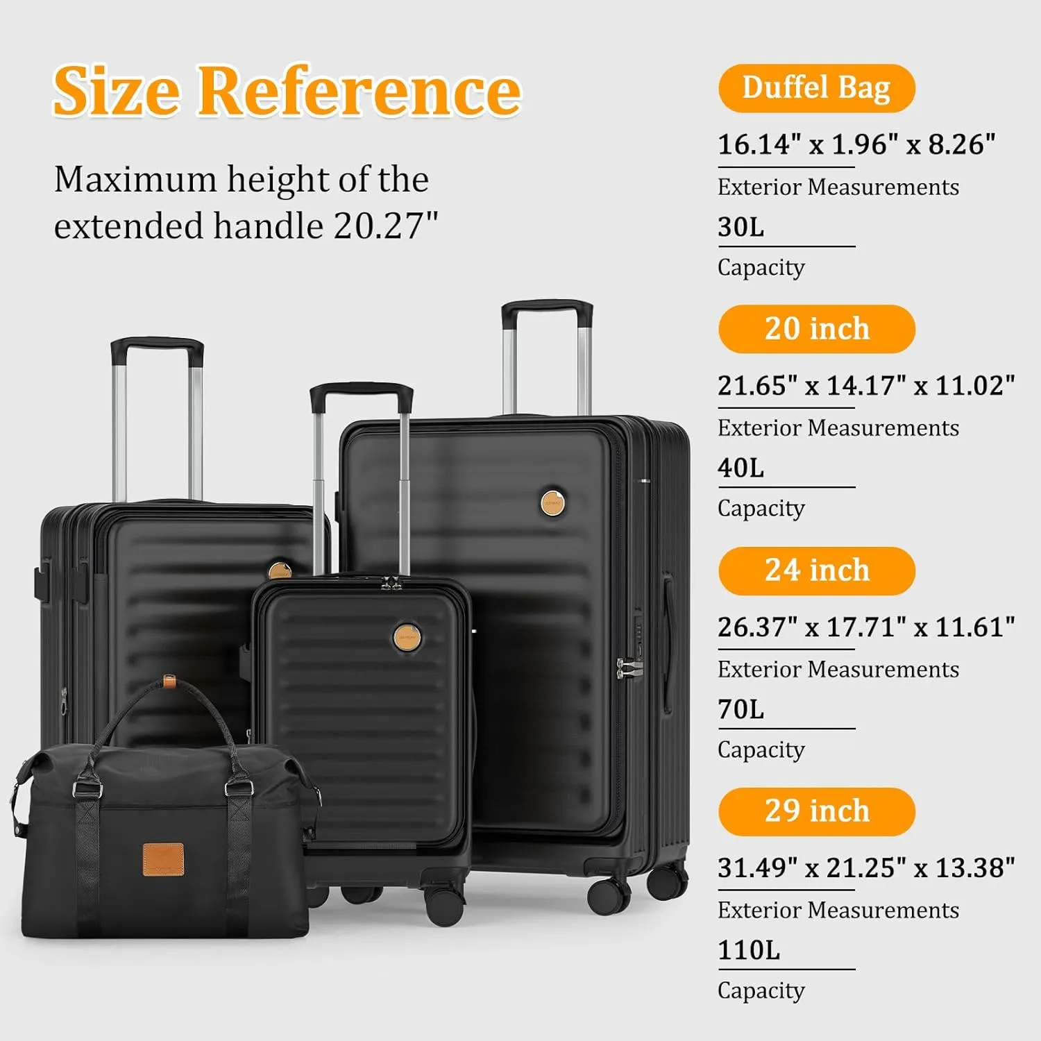 Joyway Carry on Luggage 20 Inch with Front Pocket, PC Hardside Expandable Luggage Set 2 Piece with TSA Lock and Spinner Wheels, Black
