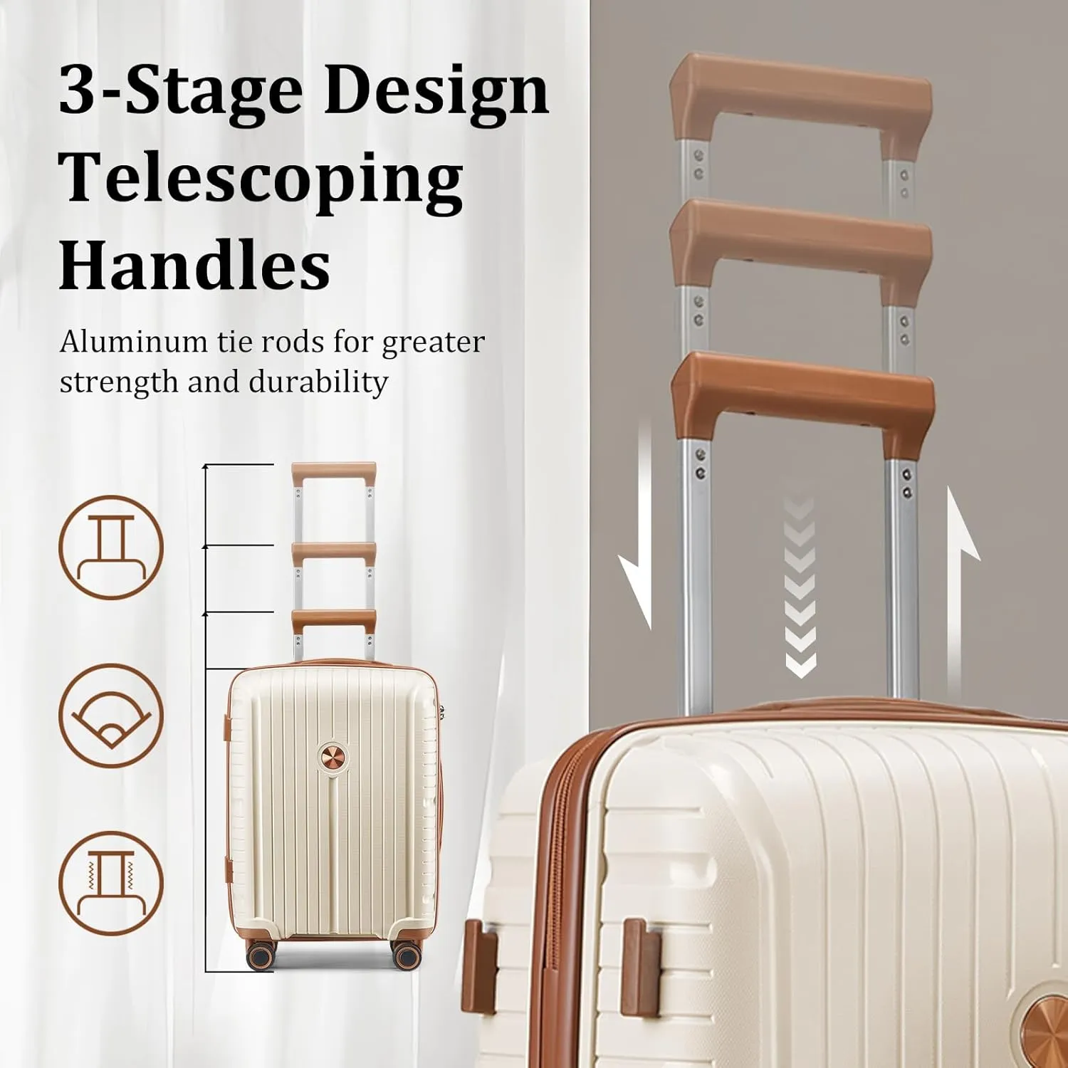 Joyway Luggage Sets 6 Piece PP Hardside Carry on Suitcase with Spinner Wheels and TSA Lock for Travel, Beige Brown