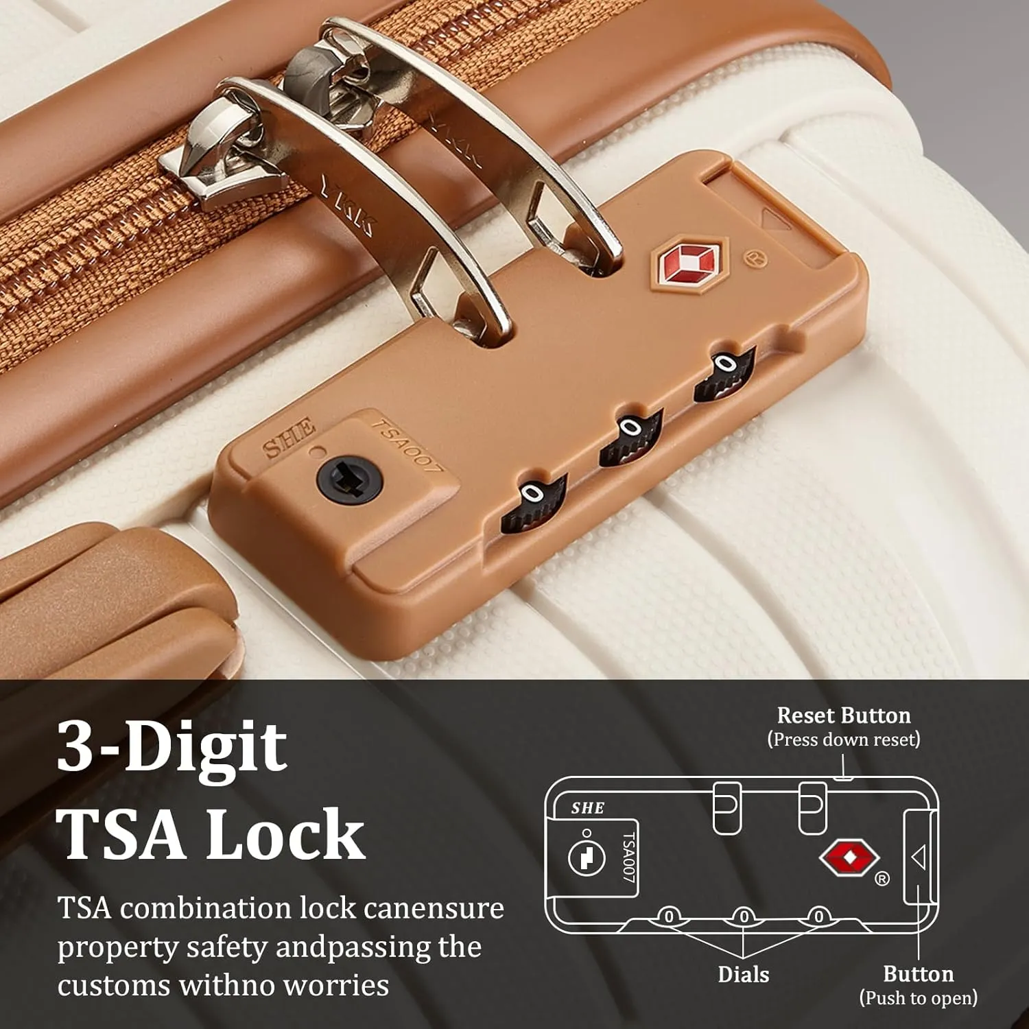 Joyway Luggage Sets 6 Piece PP Hardside Carry on Suitcase with Spinner Wheels and TSA Lock for Travel, Beige Brown