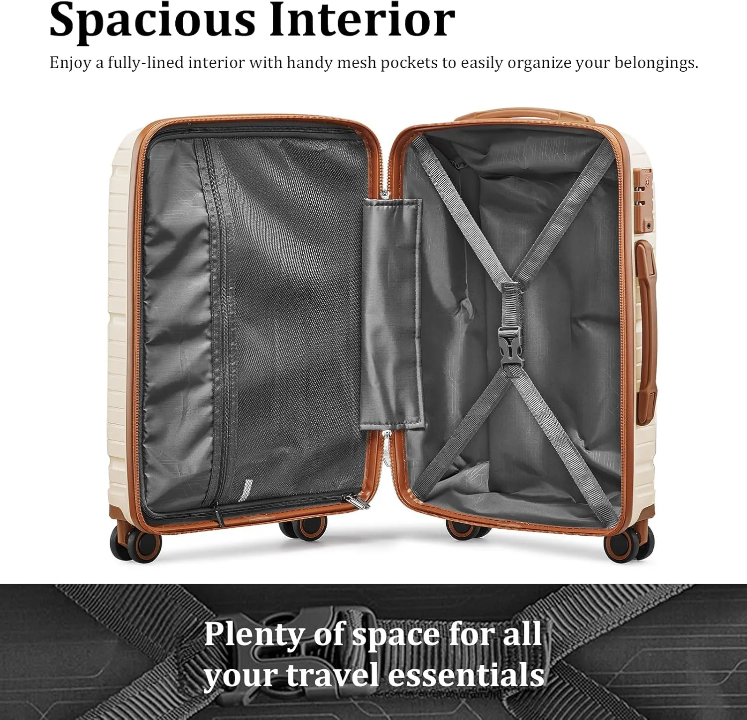 Joyway Luggage Sets 6 Piece PP Hardside Carry on Suitcase with Spinner Wheels and TSA Lock for Travel, Beige Brown