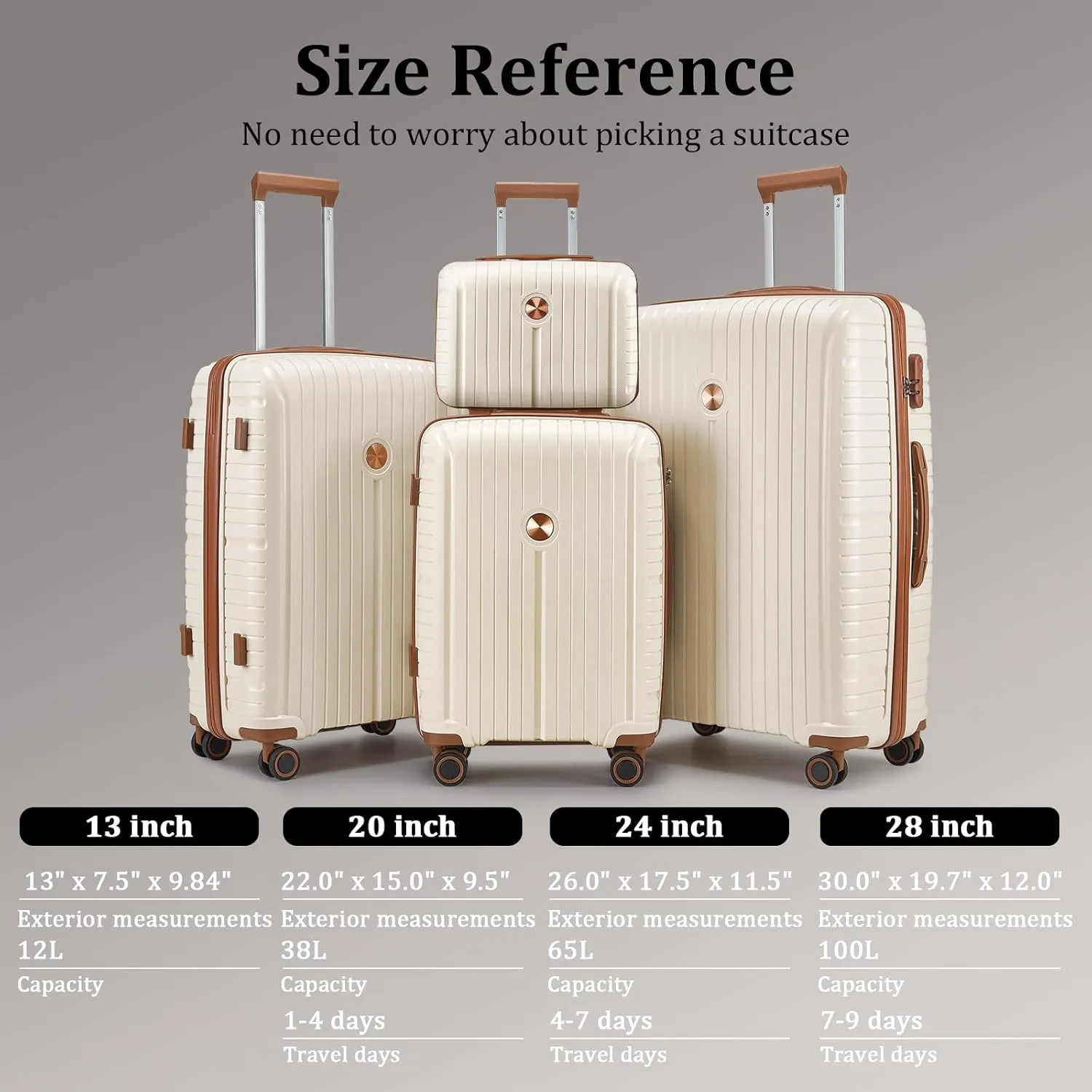Joyway Luggage Sets 6 Piece PP Hardside Carry on Suitcase with Spinner Wheels and TSA Lock for Travel, Beige Brown