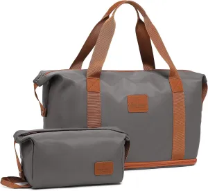 JOYWAY Travel Gym Duffel Bag - Weekender Bags for Women, Large Tote Overnight Bag, Sports Shoulder Hospital Bag (Grey Brown)