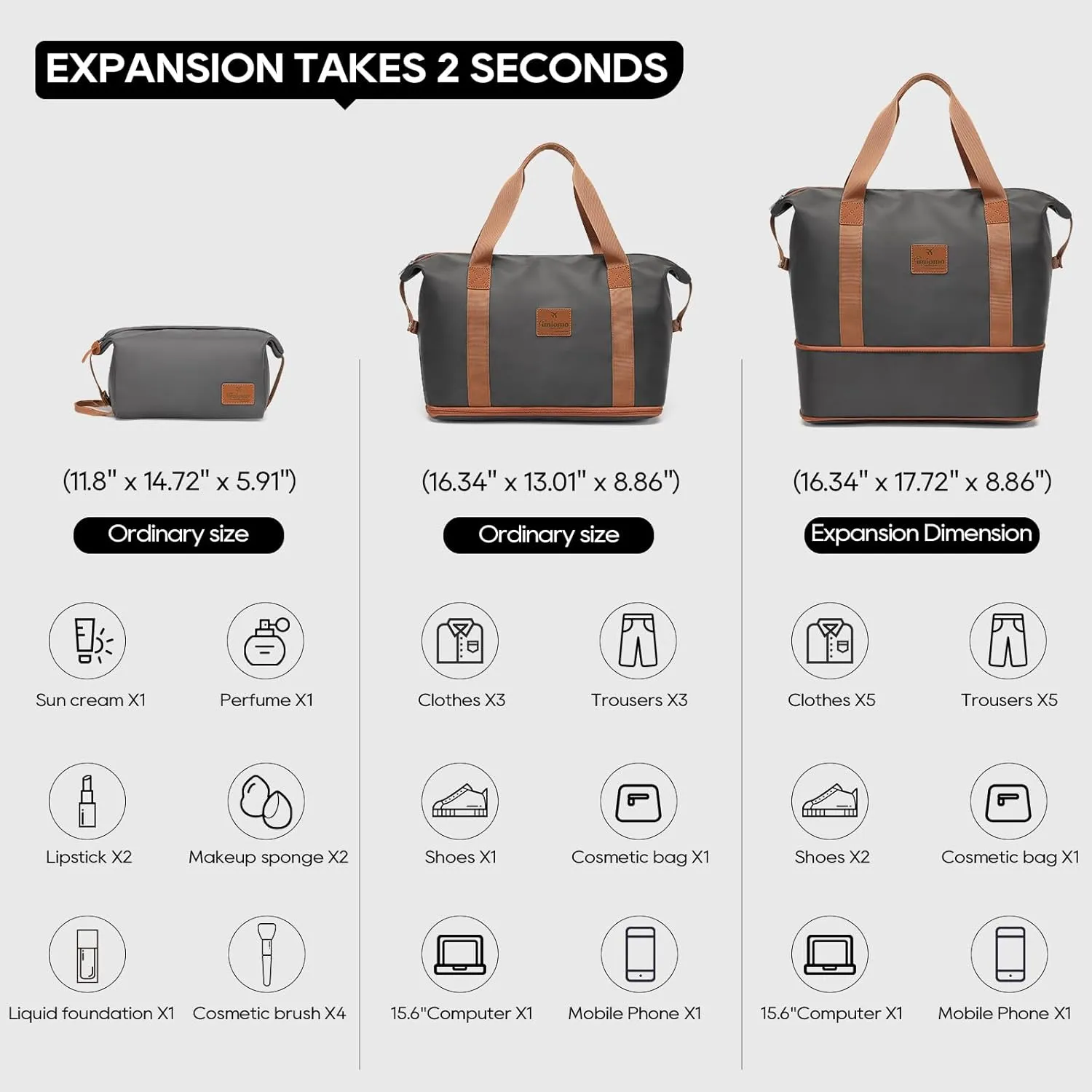 JOYWAY Travel Gym Duffel Bag - Weekender Bags for Women, Large Tote Overnight Bag, Sports Shoulder Hospital Bag (Grey Brown)