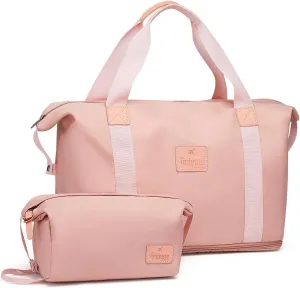 JOYWAY Travel Gym Duffel Bag - Weekender Bags for Women, Large Tote Overnight Bag, Sports Shoulder Hospital Bag (Pink)