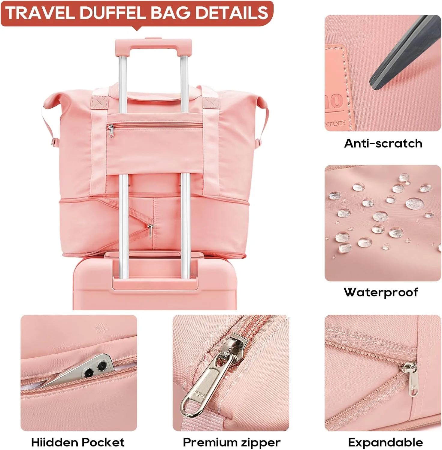 JOYWAY Travel Gym Duffel Bag - Weekender Bags for Women, Large Tote Overnight Bag, Sports Shoulder Hospital Bag (Pink)