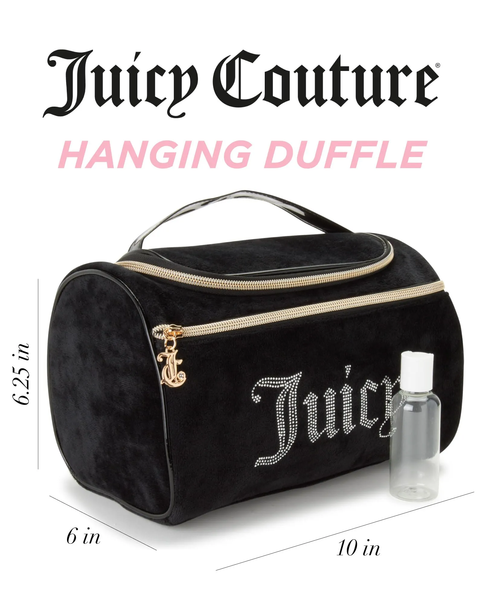 Juicy Couture Women's Cosmetics Bag - Hanging Travel Makeup and Toiletries Small Duffel Bag, Black
