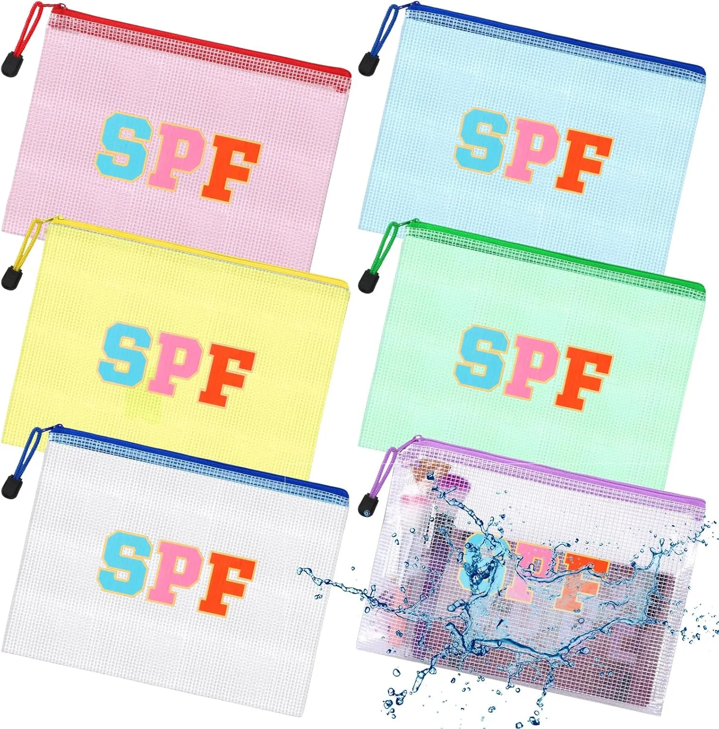 Kacctyen 12 Pcs Clear Sun Makeup Bag Beach Pool Waterproof Makeup Sunscreen Pouch Portable Travel Preppy Mesh Bag Zipper Pouch Toiletry Storage Women Gift for Cosmetic Accessories (Pink,Spf)