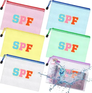 Kacctyen 12 Pcs Clear Sun Makeup Bag Beach Pool Waterproof Makeup Sunscreen Pouch Portable Travel Preppy Mesh Bag Zipper Pouch Toiletry Storage Women Gift for Cosmetic Accessories (Pink,Spf)