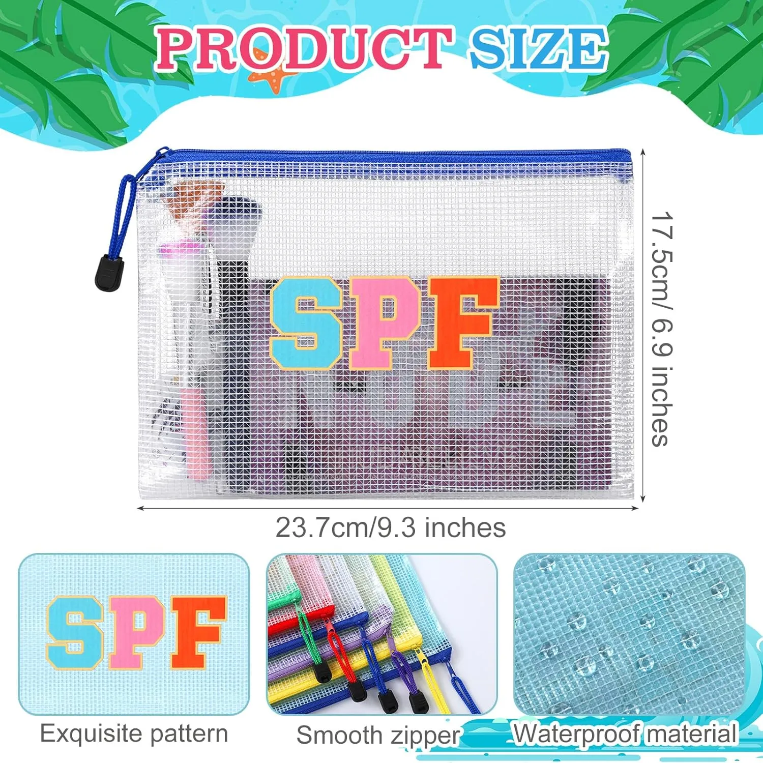 Kacctyen 12 Pcs Clear Sun Makeup Bag Beach Pool Waterproof Makeup Sunscreen Pouch Portable Travel Preppy Mesh Bag Zipper Pouch Toiletry Storage Women Gift for Cosmetic Accessories (Pink,Spf)