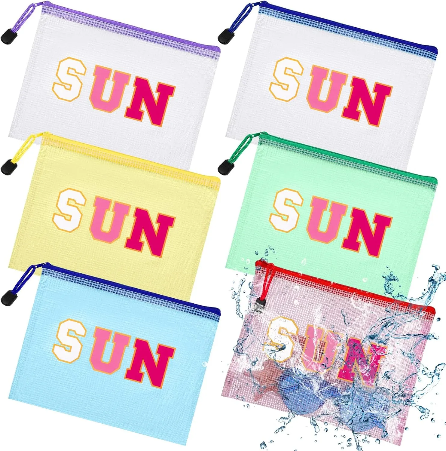 Kacctyen 12 Pcs Clear Sun Makeup Bag Beach Pool Waterproof Makeup Sunscreen Pouch Portable Travel Preppy Mesh Bag Zipper Pouch Toiletry Storage Women Gift for Cosmetic Accessories