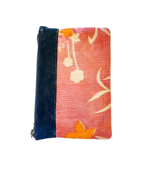 Kantha Clutch with Leather Detail