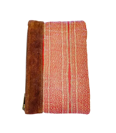 Kantha Clutch with Leather Detail
