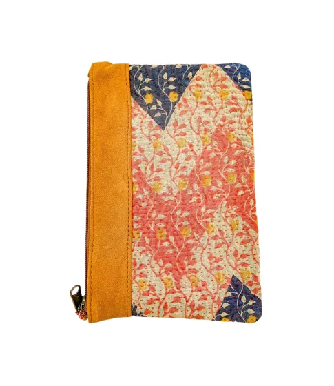 Kantha Clutch with Leather Detail