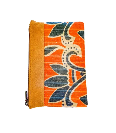 Kantha Clutch with Leather Detail