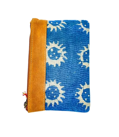 Kantha Clutch with Leather Detail