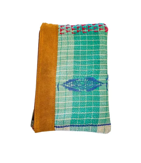 Kantha Clutch with Leather Detail