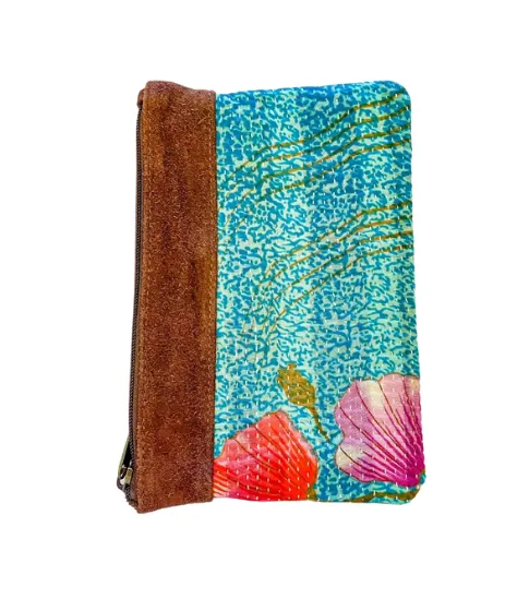 Kantha Clutch with Leather Detail