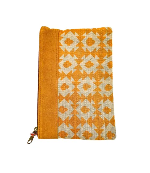 Kantha Clutch with Leather Detail
