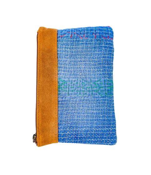 Kantha Clutch with Leather Detail