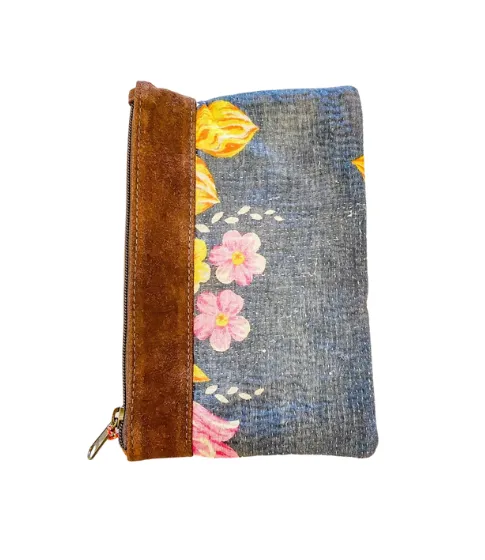 Kantha Clutch with Leather Detail