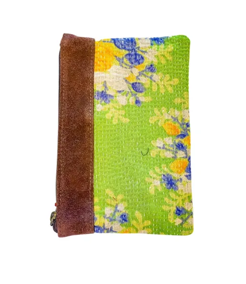 Kantha Clutch with Leather Detail