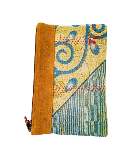 Kantha Clutch with Leather Detail