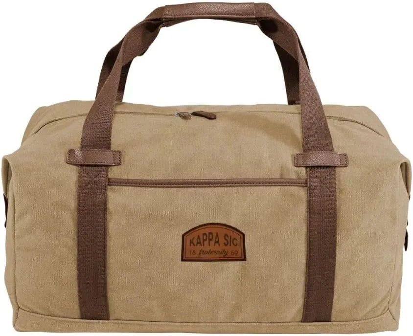 Kappa Sig Khaki Canvas Duffel With Leather Patch