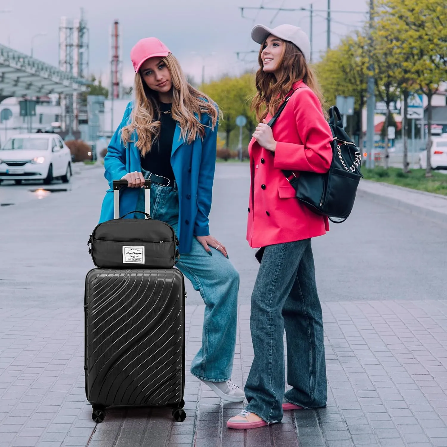 Karl home Luggage Sets 3 Piece, PP Hardshell Carry on Suitcase with Bags, Lightweight Suitcase Sets with Spinner Wheels TSA Lock Waterproof Rolling Luggage for Travel (3PC, Black)