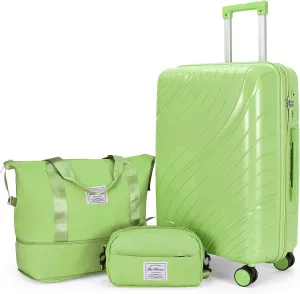 Karl home Luggage Sets 3 Piece, PP Hardshell Carry on Suitcase with Bags, Lightweight Suitcase Sets with Spinner Wheels TSA Lock Waterproof Rolling Luggage for Travel (3PC, Green)