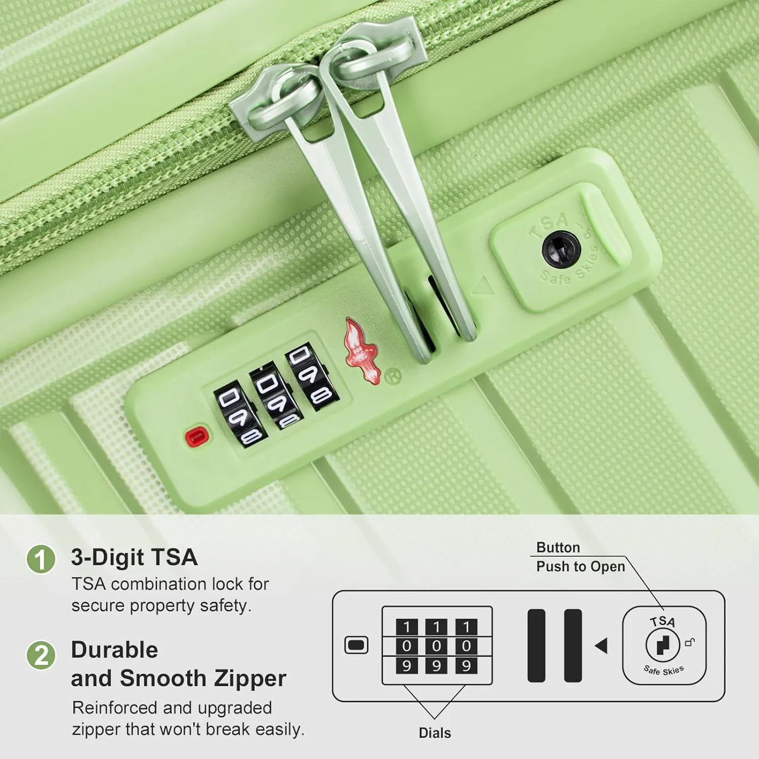 Karl home Luggage Sets 3 Piece, PP Hardshell Carry on Suitcase with Bags, Lightweight Suitcase Sets with Spinner Wheels TSA Lock Waterproof Rolling Luggage for Travel (3PC, Green)
