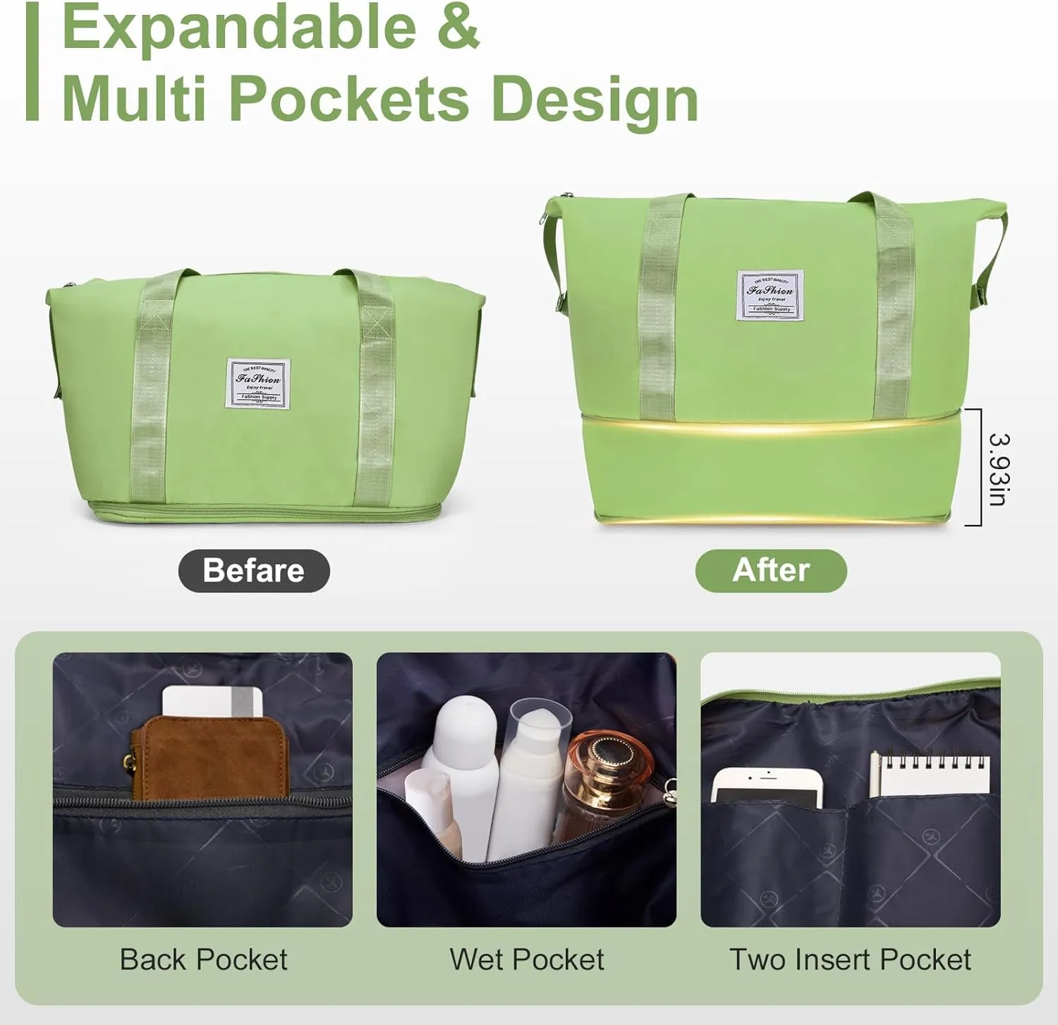 Karl home Luggage Sets 3 Piece, PP Hardshell Carry on Suitcase with Bags, Lightweight Suitcase Sets with Spinner Wheels TSA Lock Waterproof Rolling Luggage for Travel (3PC, Green)