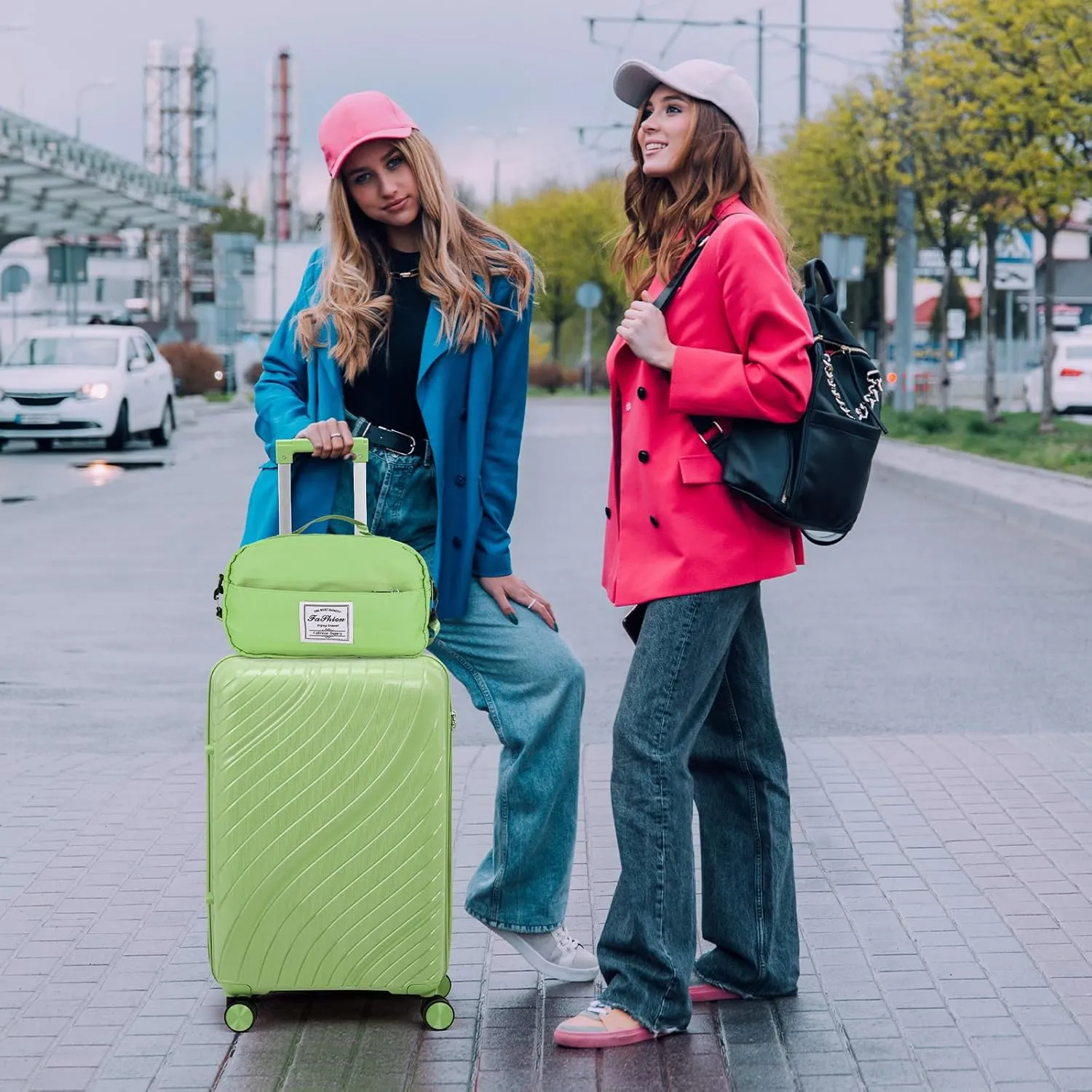 Karl home Luggage Sets 3 Piece, PP Hardshell Carry on Suitcase with Bags, Lightweight Suitcase Sets with Spinner Wheels TSA Lock Waterproof Rolling Luggage for Travel (3PC, Green)