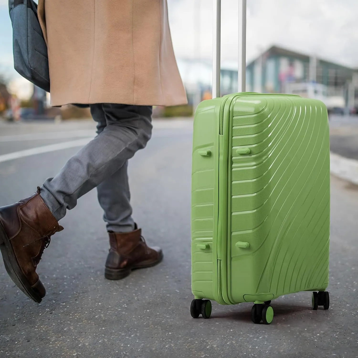 Karl home Luggage Sets 3 Piece, PP Hardshell Carry on Suitcase with Bags, Lightweight Suitcase Sets with Spinner Wheels TSA Lock Waterproof Rolling Luggage for Travel (3PC, Green)