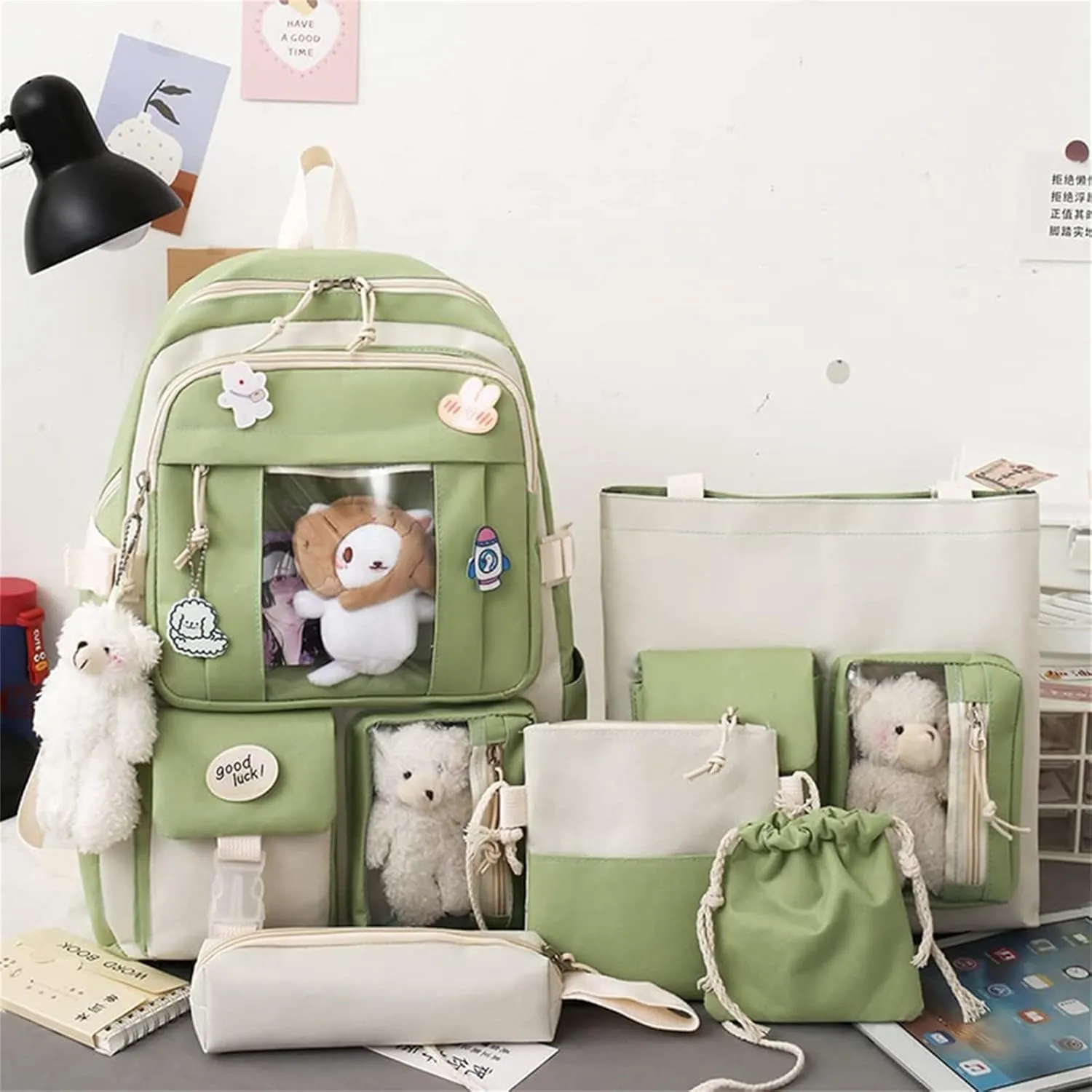 KAWAII Backpack SET 5 Pcs School Backpack Cute Aesthetic BackpackSet Aesthetic School Bags Cute Bookbag