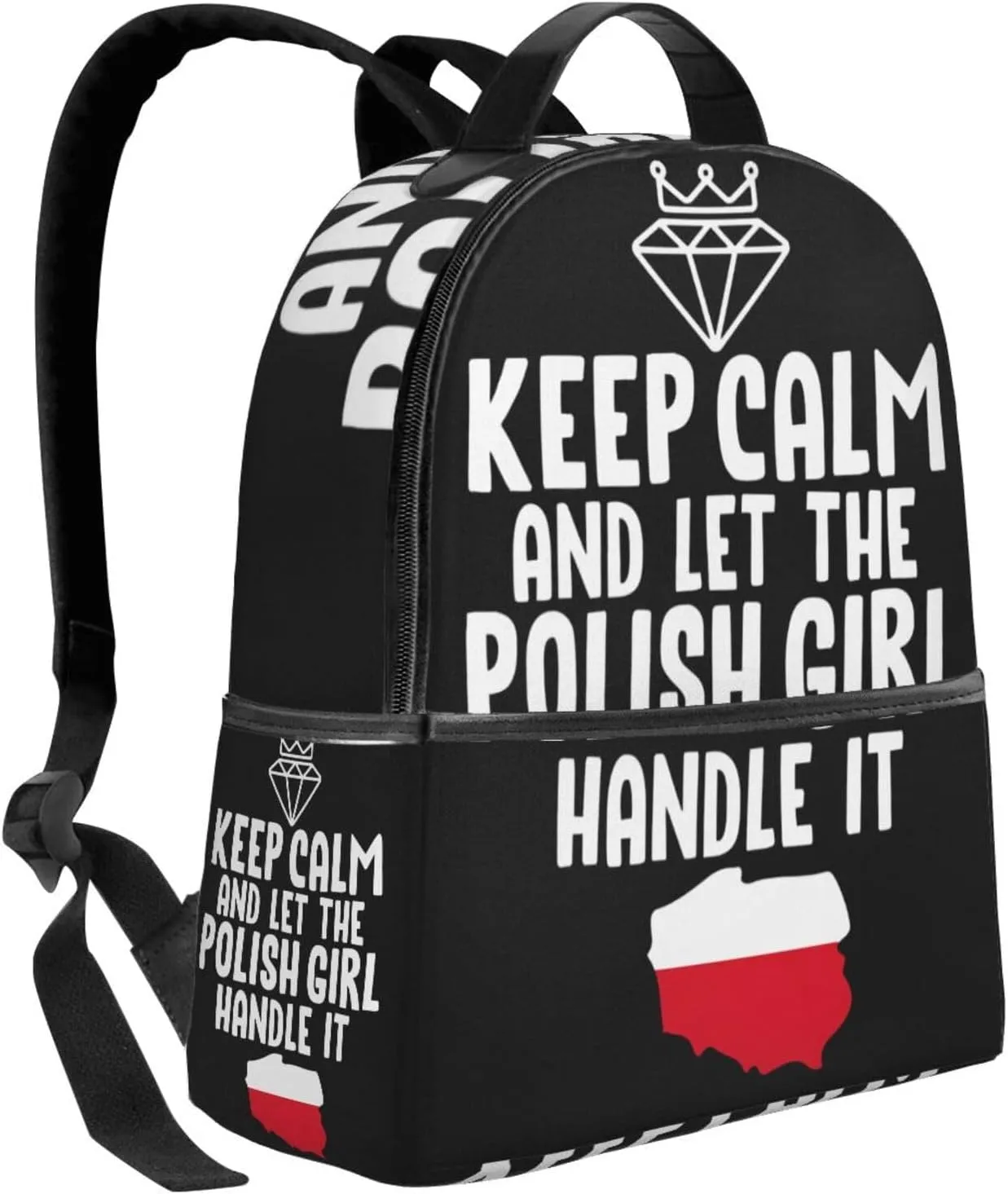 Keep Calm And Let The Polish Women Handle It Poland slogan Casual Backpacks Travel Backpack Fashion Rucksack Outdoor Daypack Lightweight Bag with Leather Handles for Working Hiking Camping