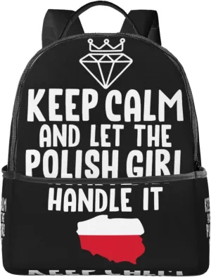 Keep Calm And Let The Polish Women Handle It Poland slogan Casual Backpacks Travel Backpack Fashion Rucksack Outdoor Daypack Lightweight Bag with Leather Handles for Working Hiking Camping
