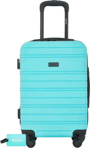 kensie Peonies Hardside Carry-On Luggage with ID Tag, Pool Blue, 22-Inch