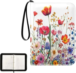 Kigai Abundant Flower Fields Card Binder 4-Pocket Trading Card Binder Game Card Collection Binder Album Holder with 50 Removable Sleeves Up to 400 Sports Cards