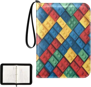 Kigai Colorful Block Cubes Card Binder 4-Pocket Trading Card Binder Game Card Collection Binder Album Holder with 50 Removable Sleeves Up to 400 Sports Cards
