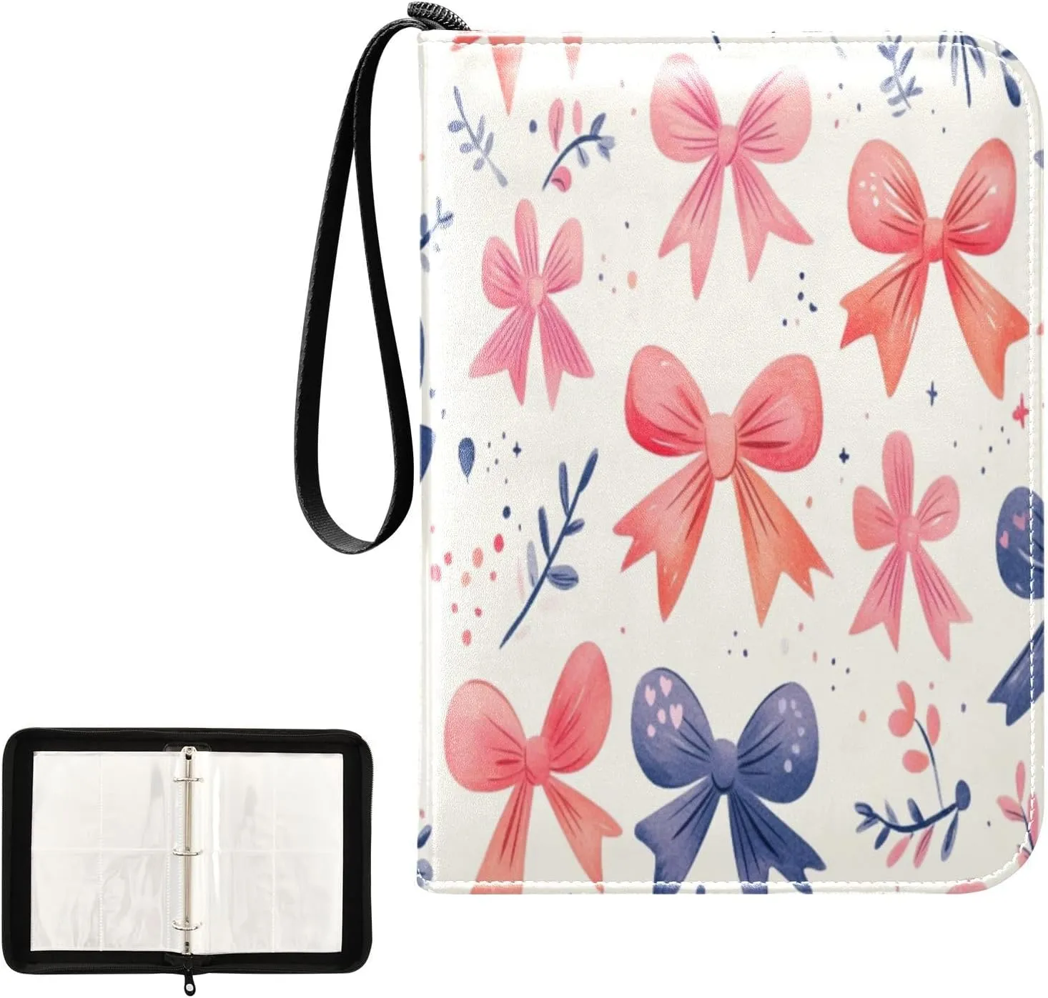 Kigai Colorful Bows Card Binder 4-Pocket Trading Card Binder Game Card Collection Binder Album Holder with 50 Removable Sleeves Up to 400 Sports Cards
